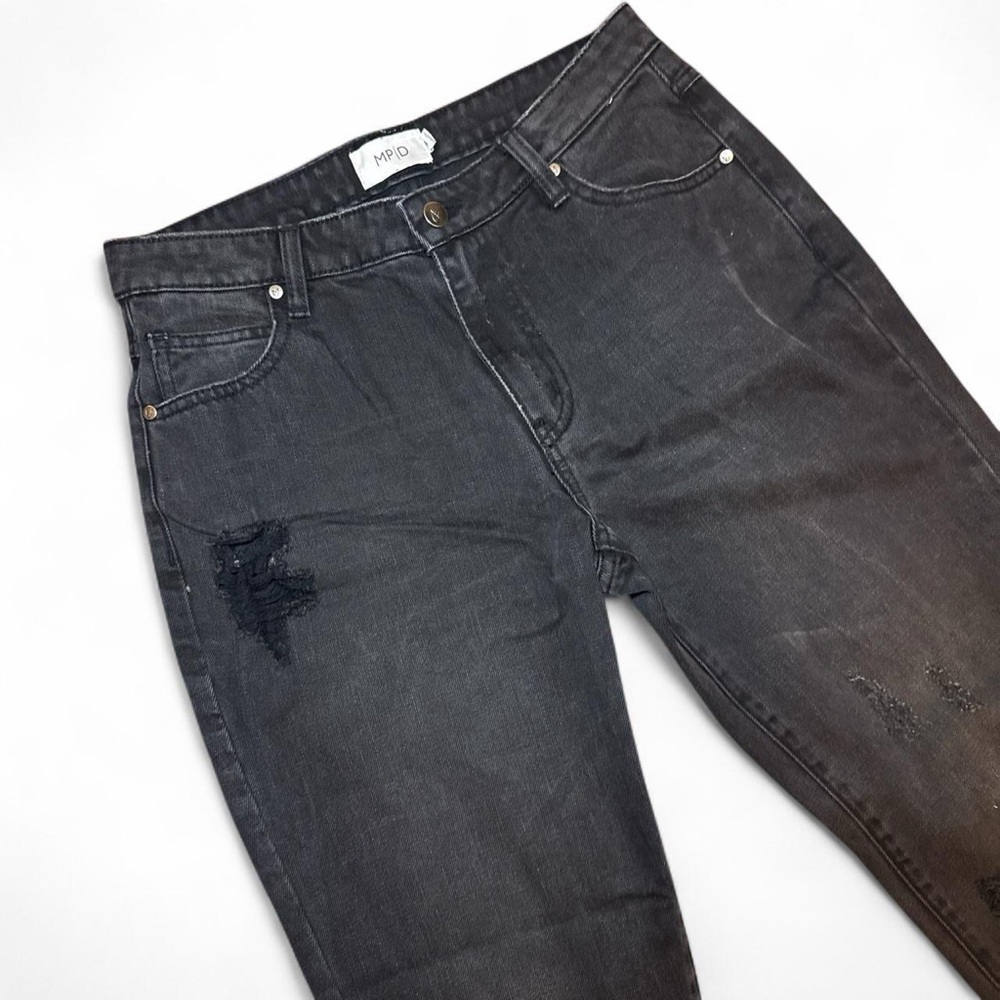 NEW MINKPINK x MP|D Black Distressed Fray Slim Boyfriend Cropped Denim — MEDIUM - Picture 3 of 8